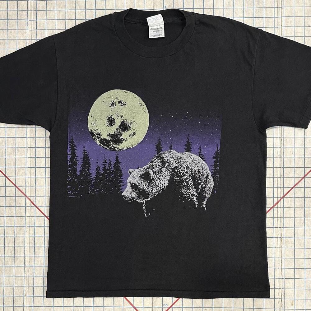 Vintage 80s Bear T-Shirt Wild Side LA 100% Cotton Large Beefy T Celestial Moon